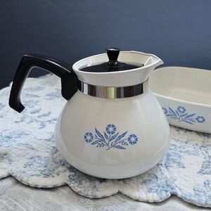 Vintage Corning Ware Blue Cornflower Pattern Teapot Coffee Pot Tea Kettle